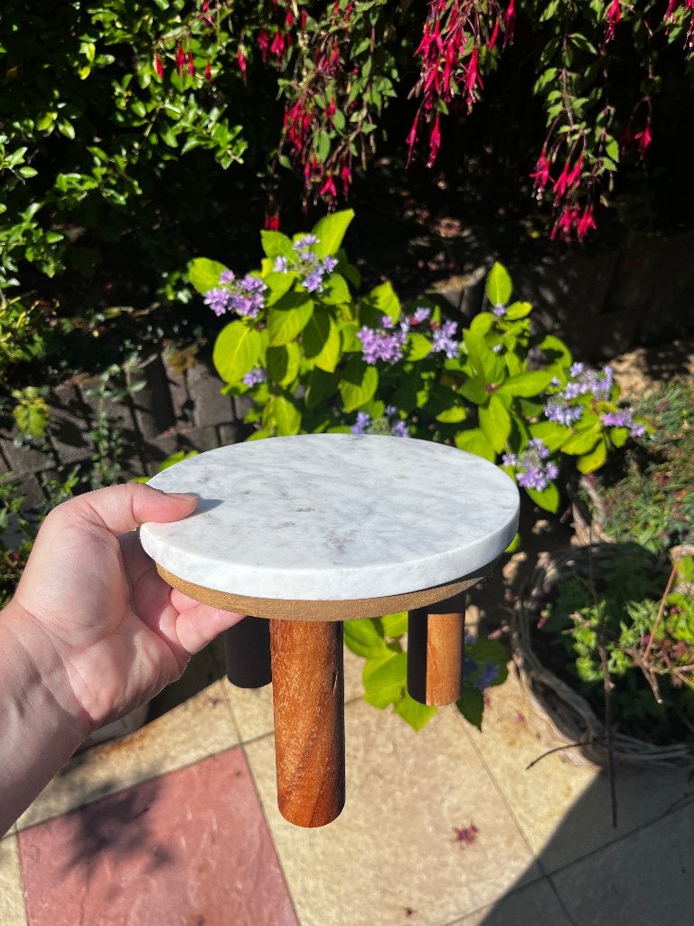 Marble-wood stand, Hout, Ophalen of Verzenden, Zo goed als nieuw, Wit