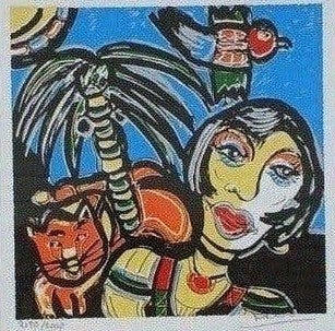 Mooie kleurenlitho gesigneerd en genummerd, Met glas, Ophalen of Verzenden, Personages en Fantasiefiguren, Lithografie