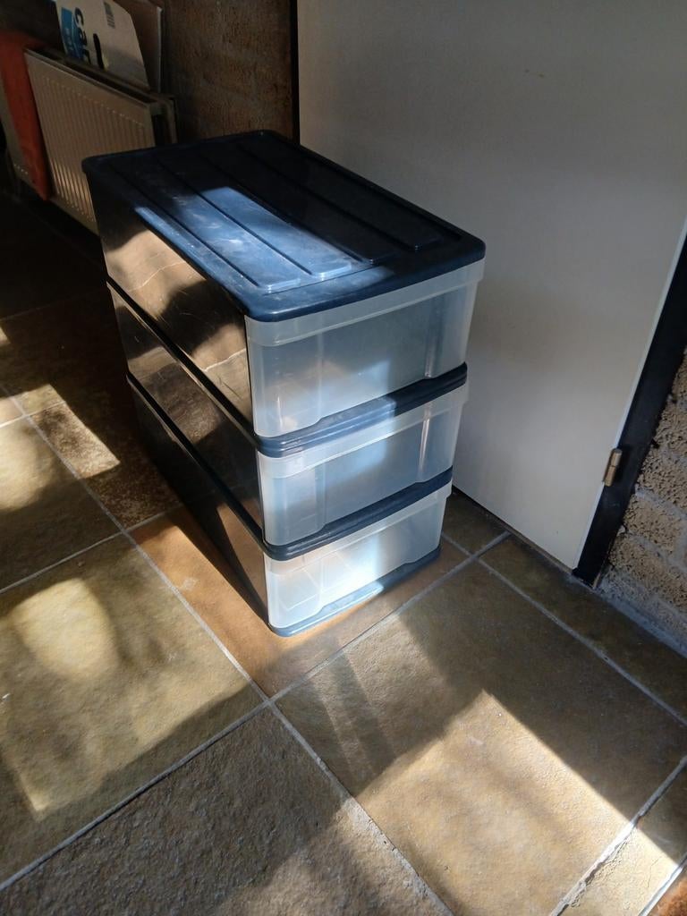 3 Stapelbare opbergboxen., Huis en Inrichting, Ophalen, Gebruikt