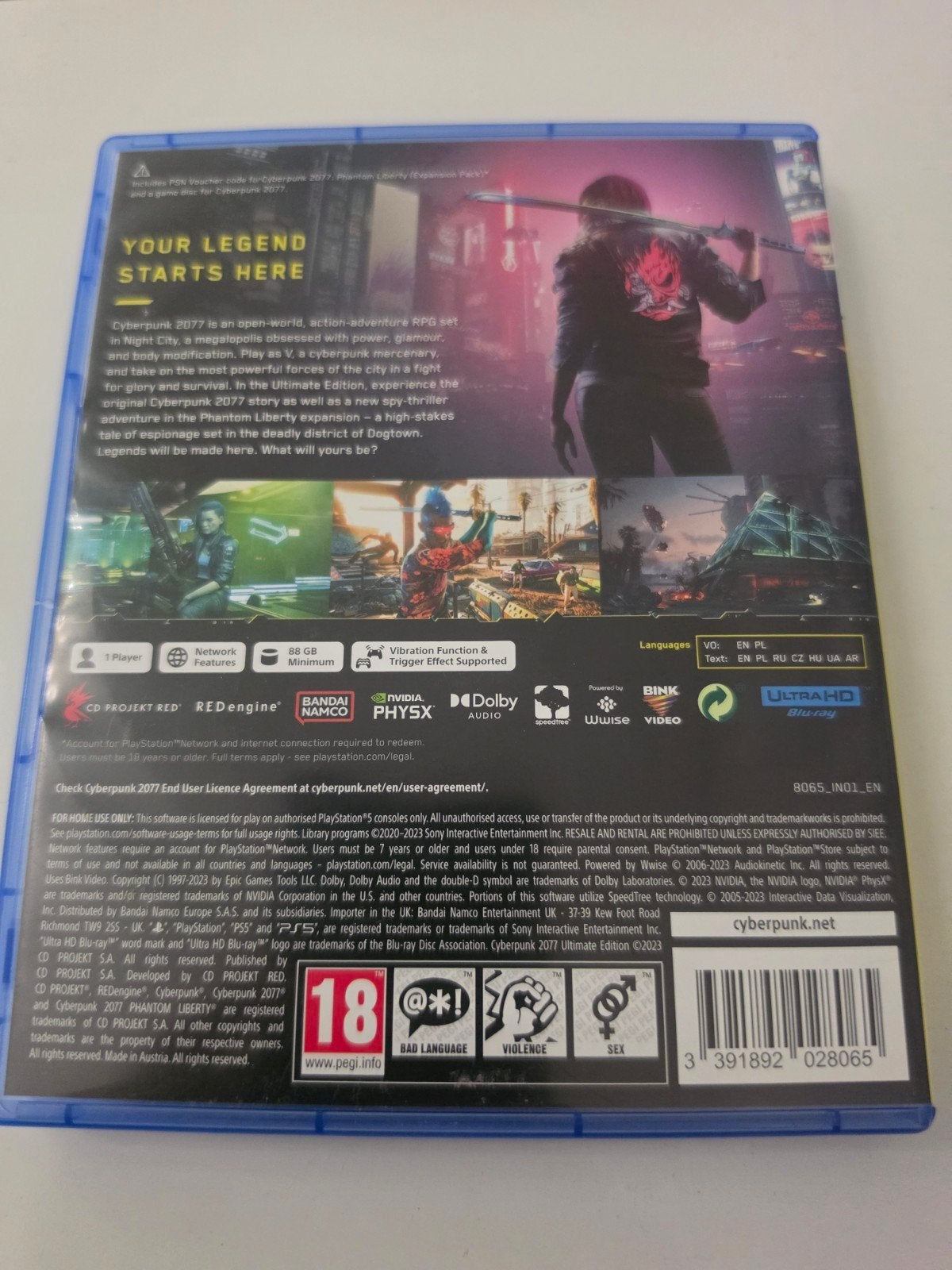 Cyberpunk 2077 Ultimate Edition PS5 (incl. Phantom Liberty), Vanaf 18 jaar, Jagiellońska 76, 03-301 Warschau, Polen, 1 speler