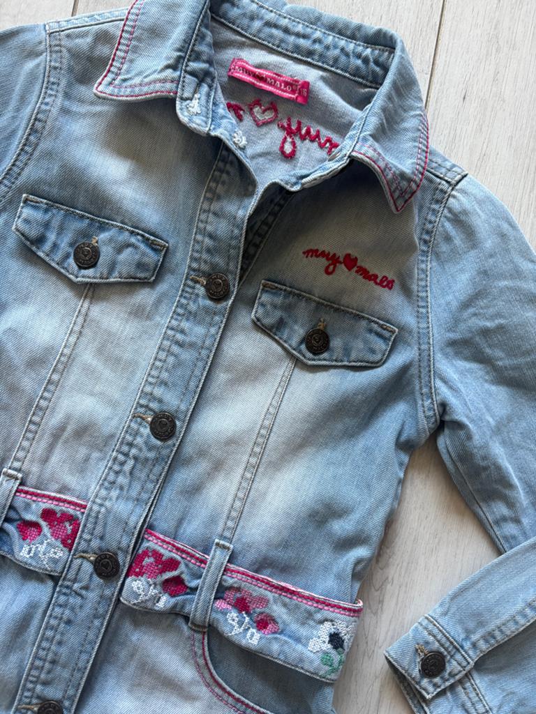 Muy Malo spijkerjas 116., Kinderen en Baby's, Kinderkleding | Maat 116, Zo goed als nieuw, Meisje, Jas, Ophalen of Verzenden