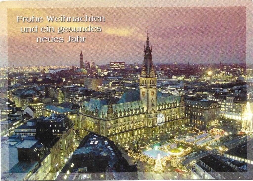 Ansichtkaart  	Hamburg (Dui)	Kerstmarkt	voor het stadhuis, Verzamelen, Verzenden, 1980 tot heden, Gelopen, Duitsland