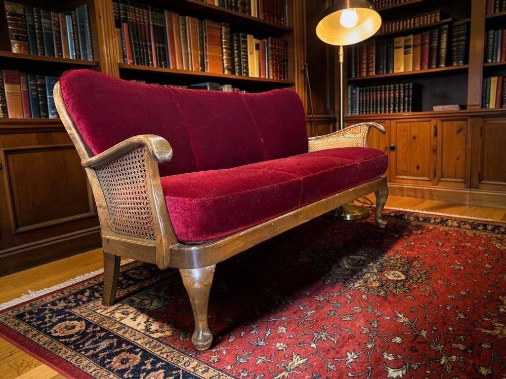 vintage wijnrode barok fauteuil / zetel / canapé met cannage, Ophalen