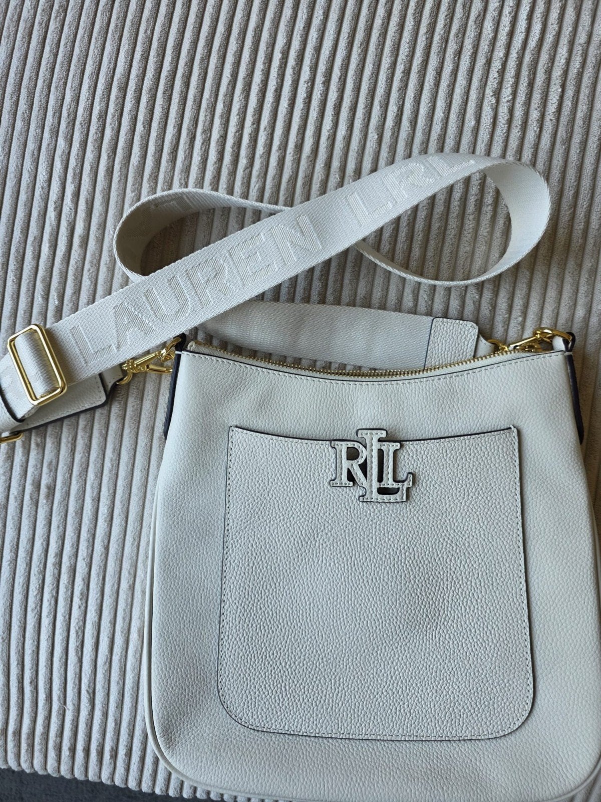 Leren schoudertas van Lauren Ralph Lauren, Ophalen of Verzenden, Zo goed als nieuw, Wit, Schoudertasje