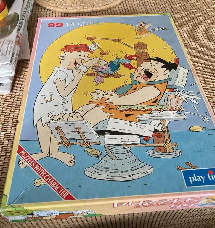 Vintage Flintstones puzzel uit 1990, 99 stukjes, Ophalen of Verzenden, Minder dan 500 stukjes, Gebruikt, Legpuzzel
