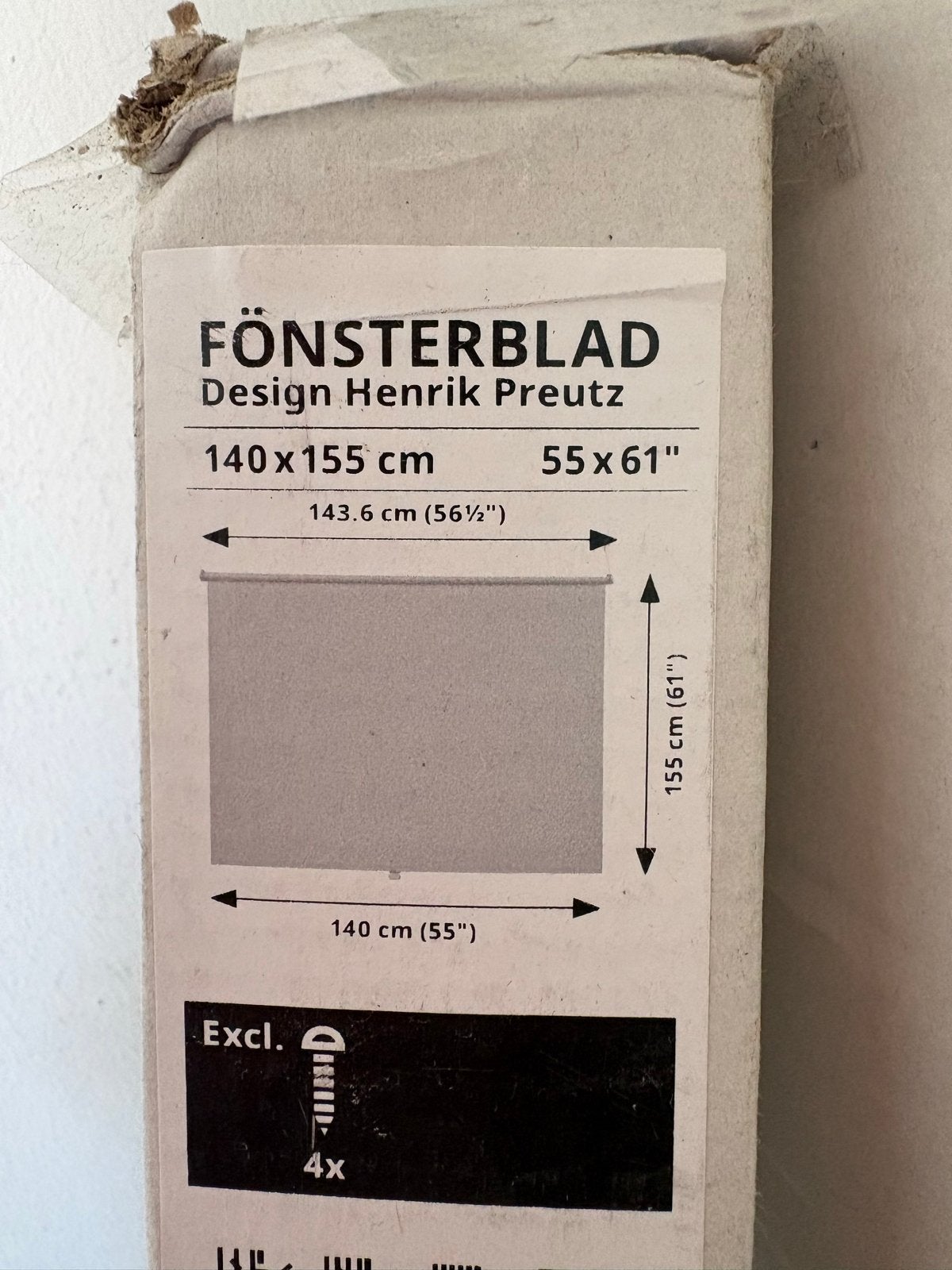 IKEA FÖNSTERBLAD Rolgordijn - 140x155 cm, Grijs, Huis en Inrichting, Verduisterend, Nieuw, Ophalen of Verzenden, Rolgordijn