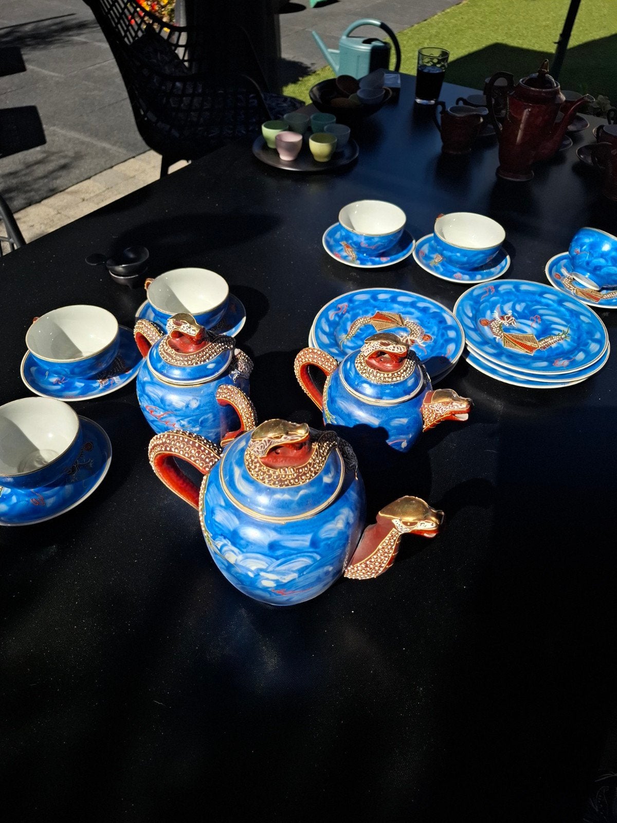 Prachtig japanees theeservies moriage drakenmotief, Ophalen of Verzenden