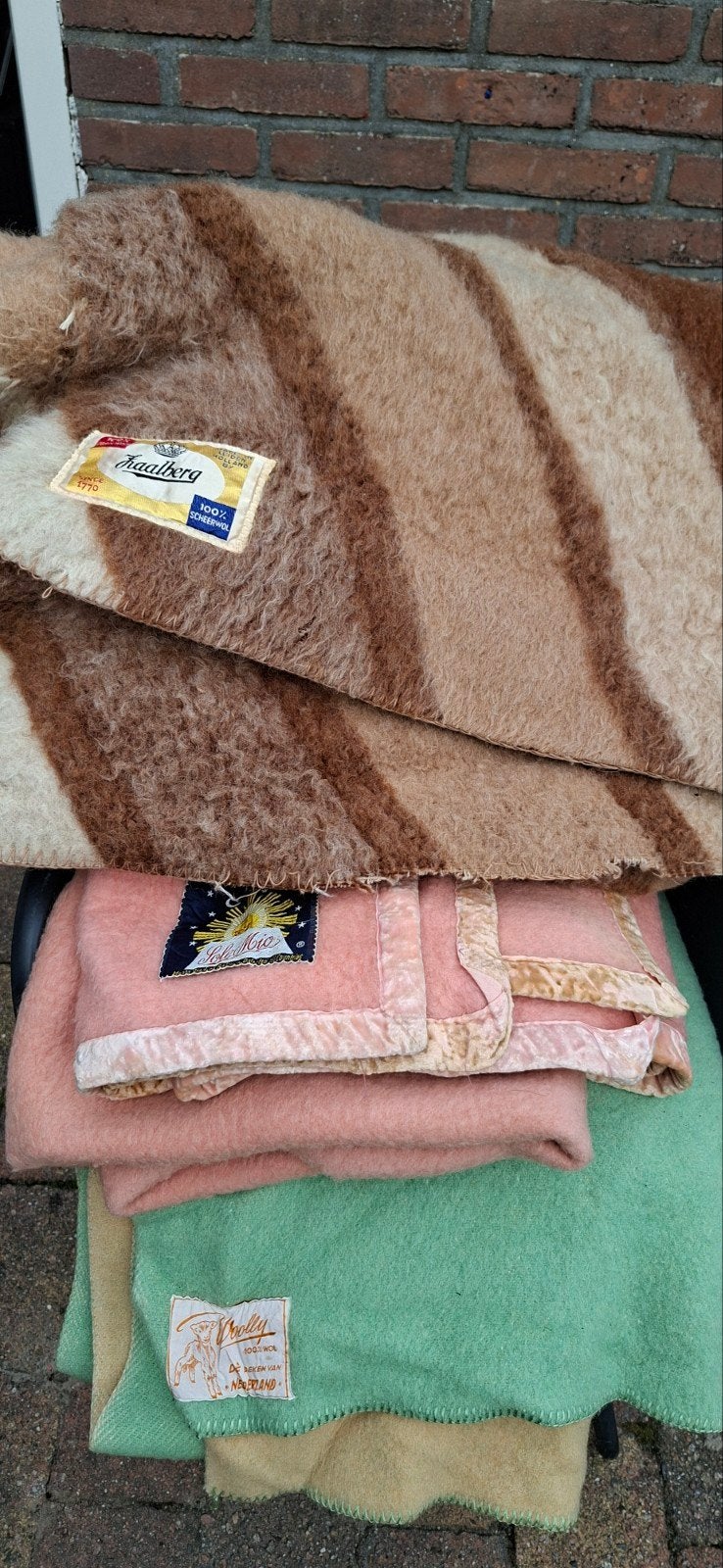 3 vintage wollen dekens, Ophalen, Gebruikt, Eenpersoons, Meerkleurig