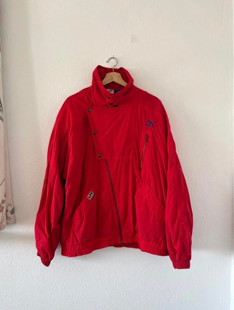 Vintage Puma Windjack - Rood/Blauw - Made in West-Germany, Ophalen of Verzenden, Zo goed als nieuw, Regenjas, Heren