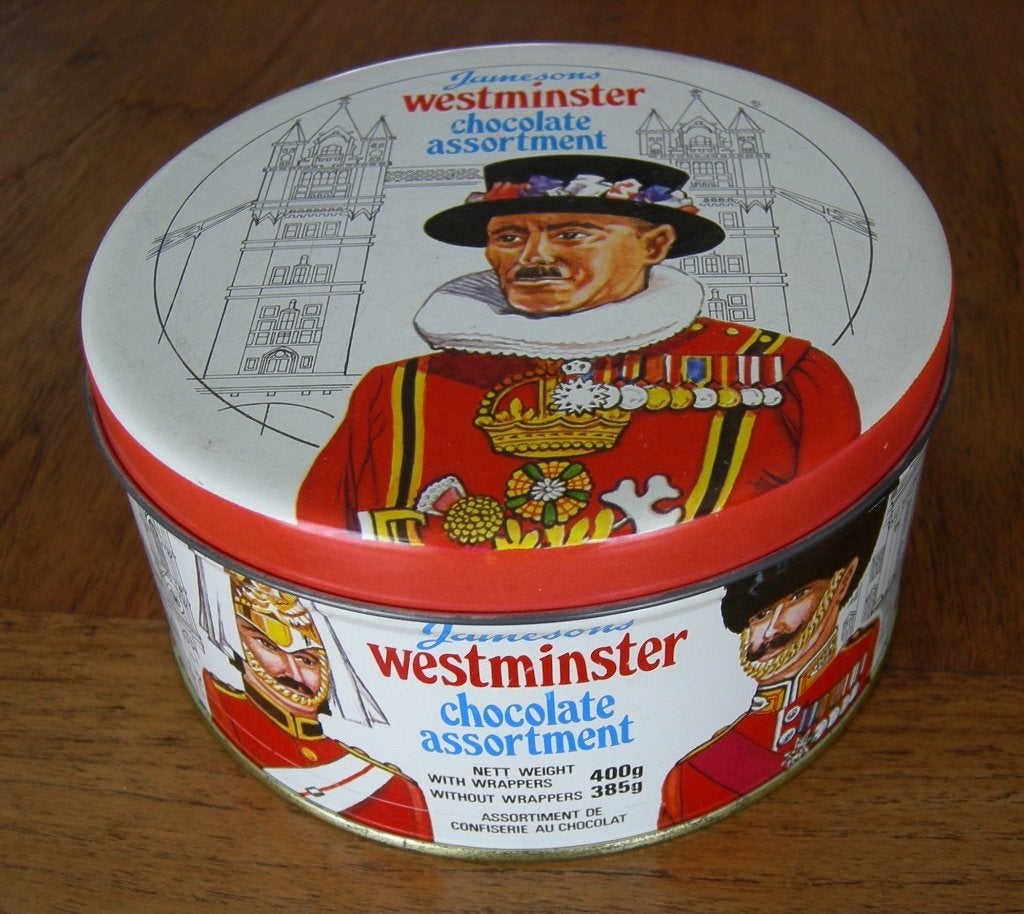 Blik Westminster Koekblik Voorraadblik Afmeting Ø14,2x7,3 cm, Verzamelen, Ophalen of Verzenden, Zo goed als nieuw, Koek(jes)