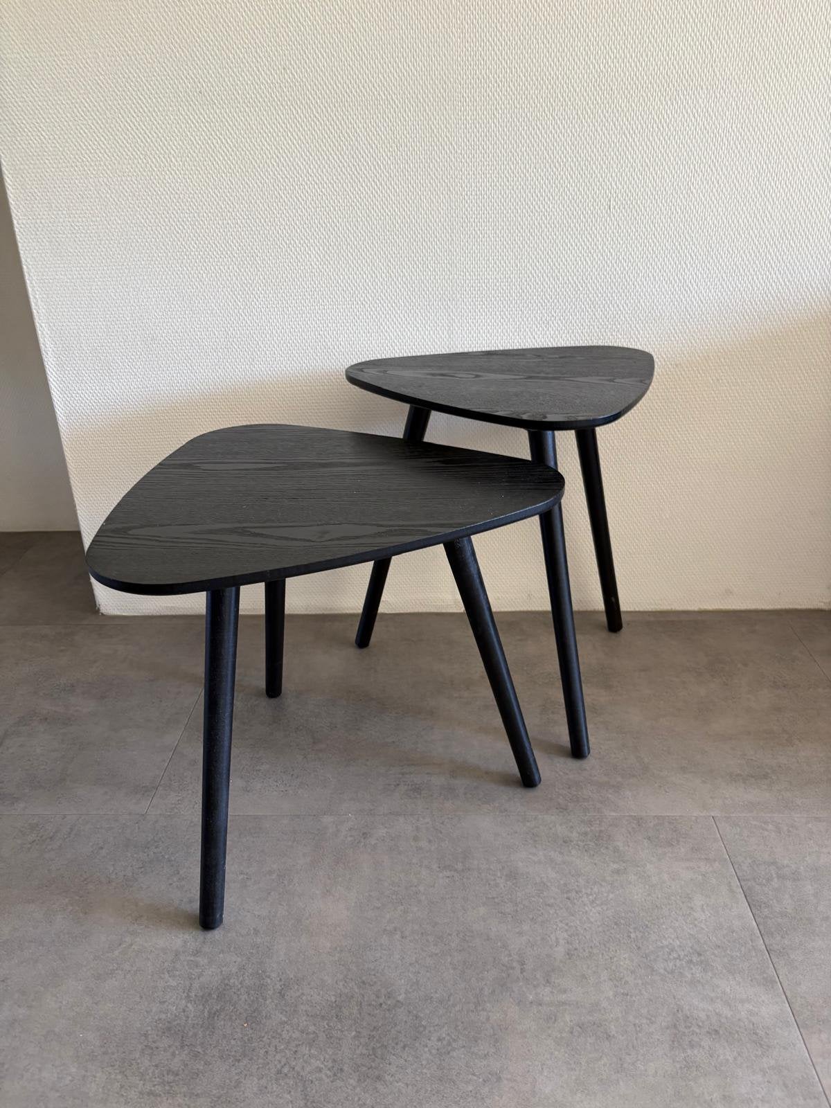 Woood bijzettafels, set van twee, zwart, Minder dan 55 cm, Gebruikt, Overige vormen, Hout