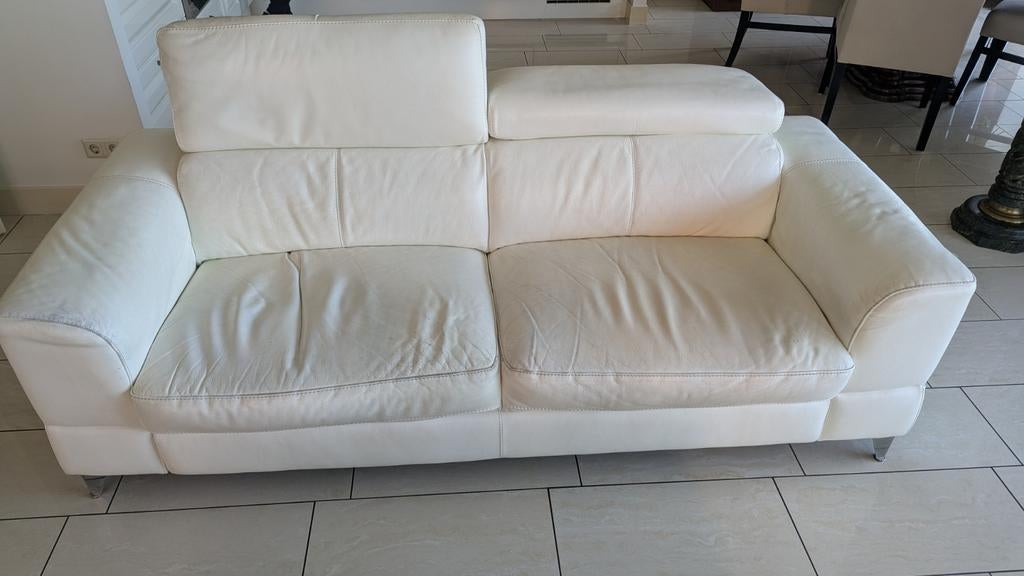 Witte leren bank - Comfortabel en stijlvol, Huis en Inrichting, Ophalen, Gebruikt, 150 tot 200 cm, Tweepersoons