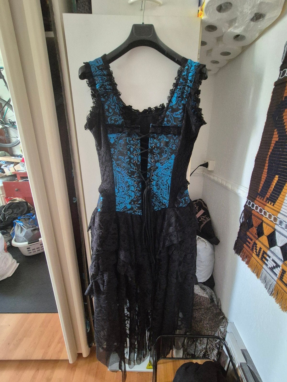 Burleska Gothic Jurk Zwart/Turquoise Kant corset maat 32, Zwart, Nieuw, Ophalen of Verzenden, Maat 34 (XS) of kleiner