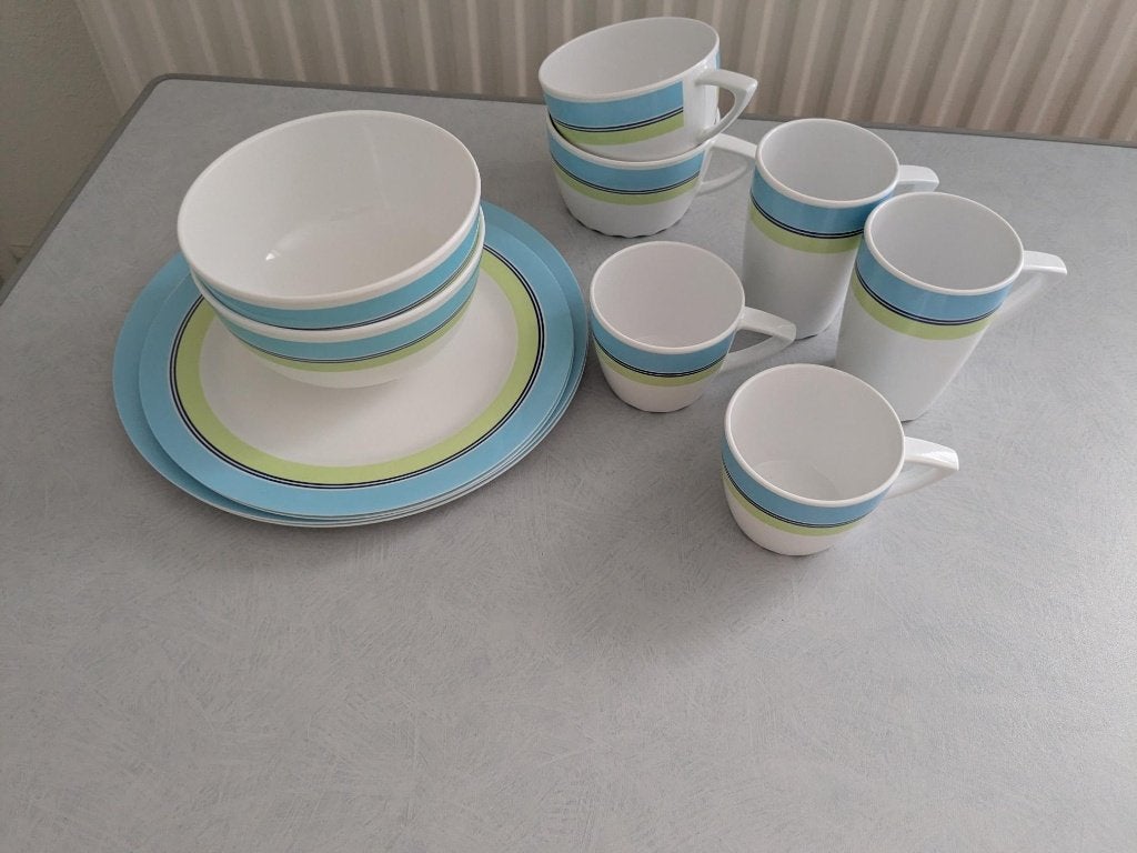 Mepal rösti servies camping blauw groen gratis bestek 24 dl, Ophalen of Verzenden, Zo goed als nieuw