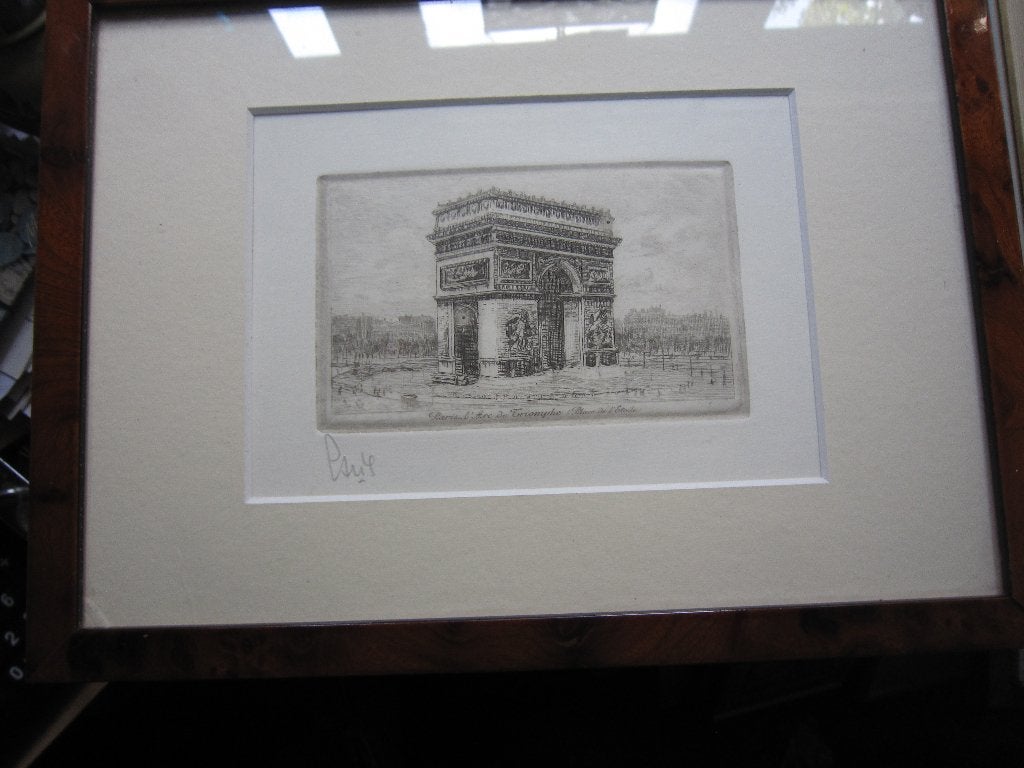 Parijs, Mooie gesign ets van de ARC de Triomph, Ophalen, Architectuur, Ets, 1950 - 1999