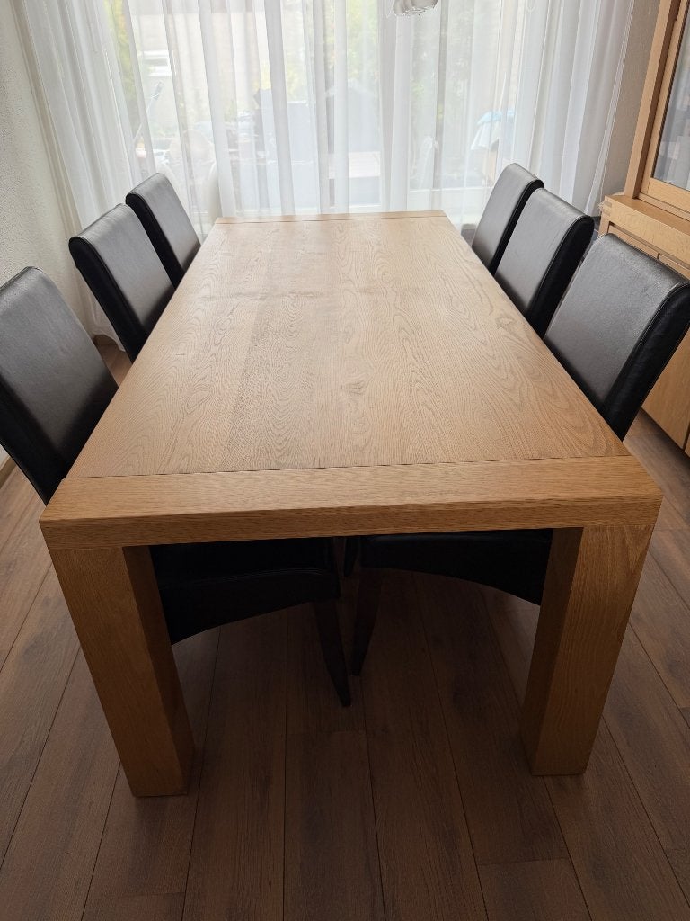 Eetkamertafel blank eiken, Ophalen, Eikenhout, 50 tot 100 cm, Zo goed als nieuw
