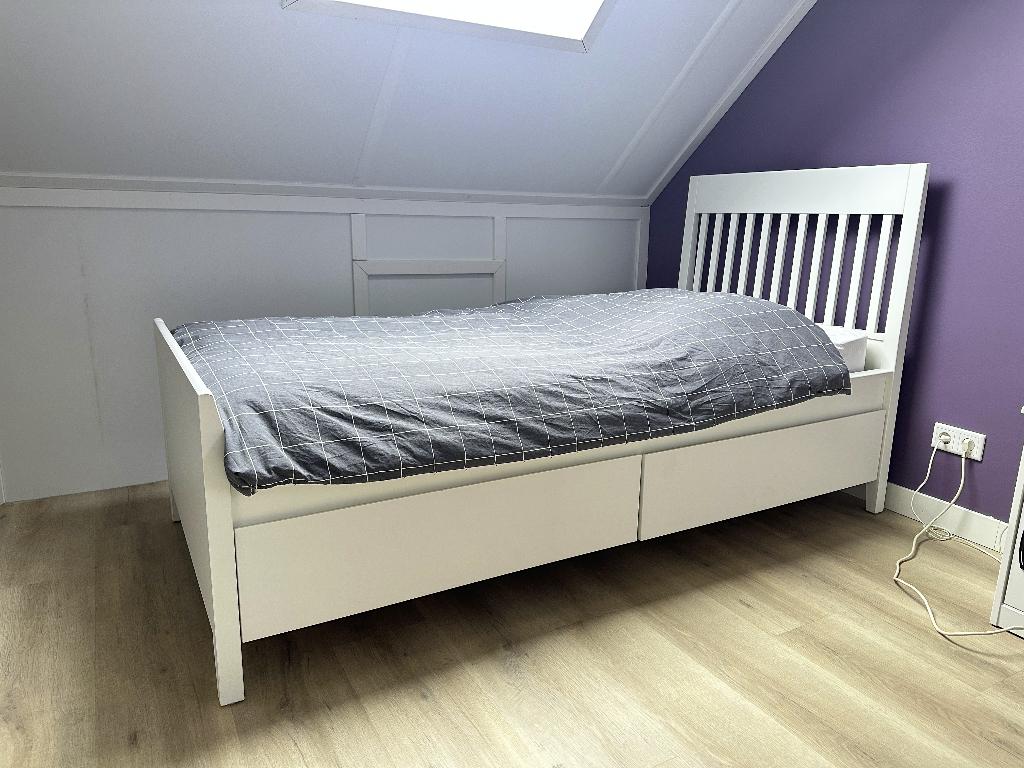 IKEA IDANÄS bed 90x200 cm met matras en lattenbodem (wit), Ophalen, 100 cm, Eenpersoons, Wit