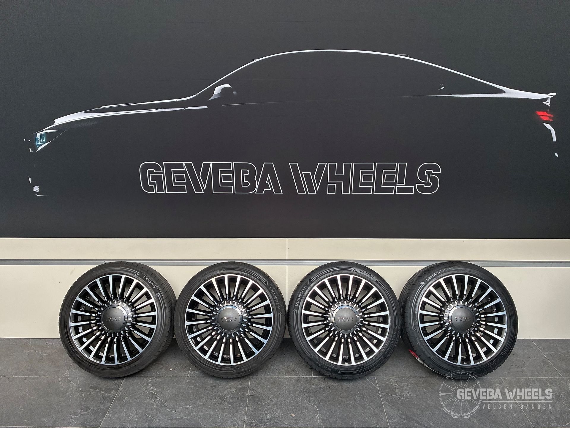 16” originele Fiat 500 velgen + zomerbanden 4x98 52014013, Gebruikt, -, Banden en Velgen, Ophalen of Verzenden