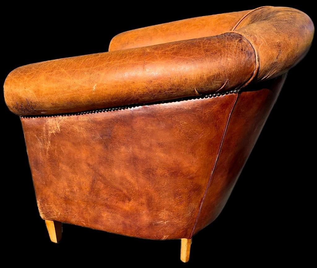 Vintage schapenleren Fauteuil - Cognac Kleur + BEZORGING, Ophalen of Verzenden