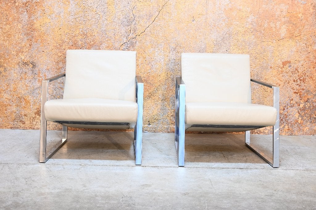ZGANieuw 2 Harvink Banjer design fauteuils beige leer, Hout, Harvink, Harvink, 75 tot 100 cm