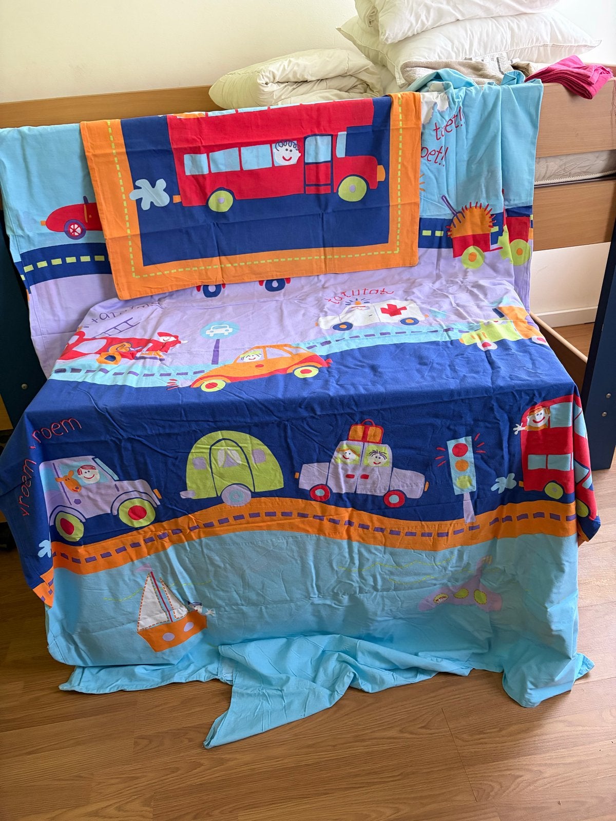 Dekbedovertrekset met voertuigen voor kinderbed, Ophalen, Gebruikt, Dekbedovertrek, Kinderbed