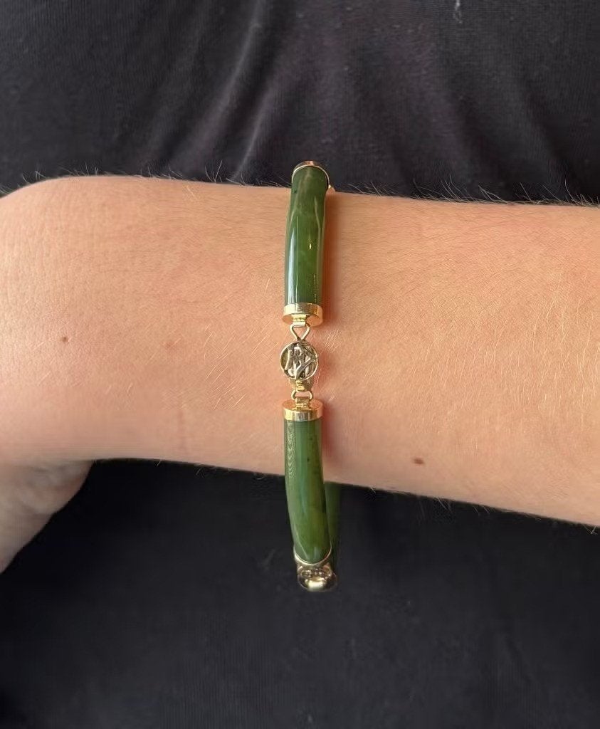 Jade nefriet luxe 14k gouden dames armband fraai vintage, Voordeelsieraden, Ophalen of Verzenden, Zo goed als nieuw, Postbus 163, 8320 AD Urk