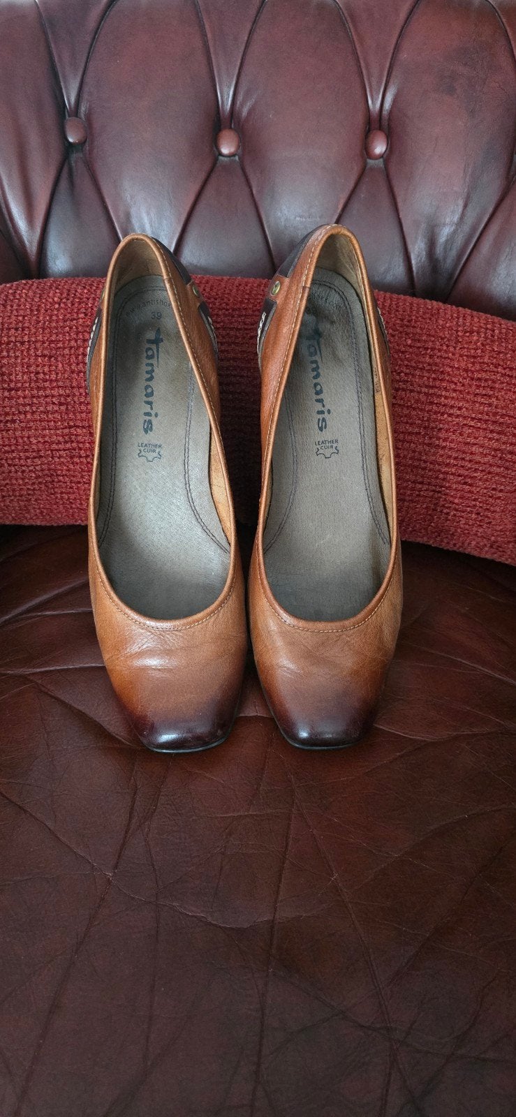 Tamaris pumps cognac bruin leer mt 39 met comfortabel hakje, Kleding | Dames, Tamaris, Pumps, Bruin, Ophalen of Verzenden