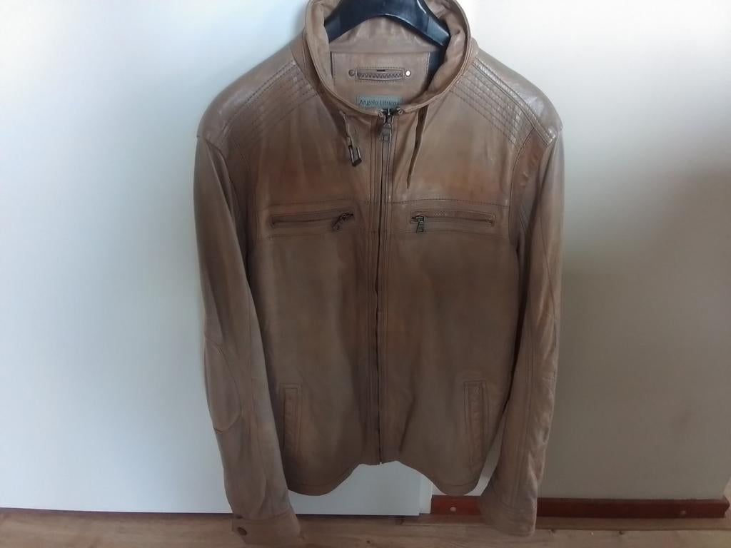 Lederen herenjas, Maat 52/54 (L), Angelo Litrico, Beige, Ophalen of Verzenden