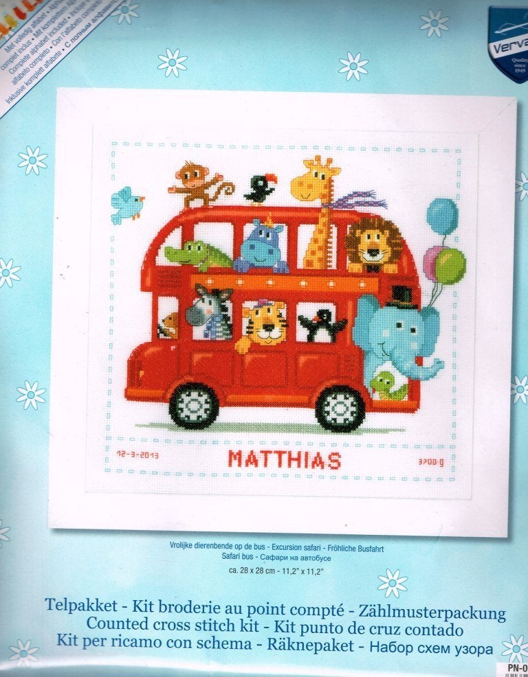 Cado vervaco borduurpakket  geboorte DIERENBENDE met BUS, Ophalen of Verzenden, Nieuw, Handborduren, Borduurpakket