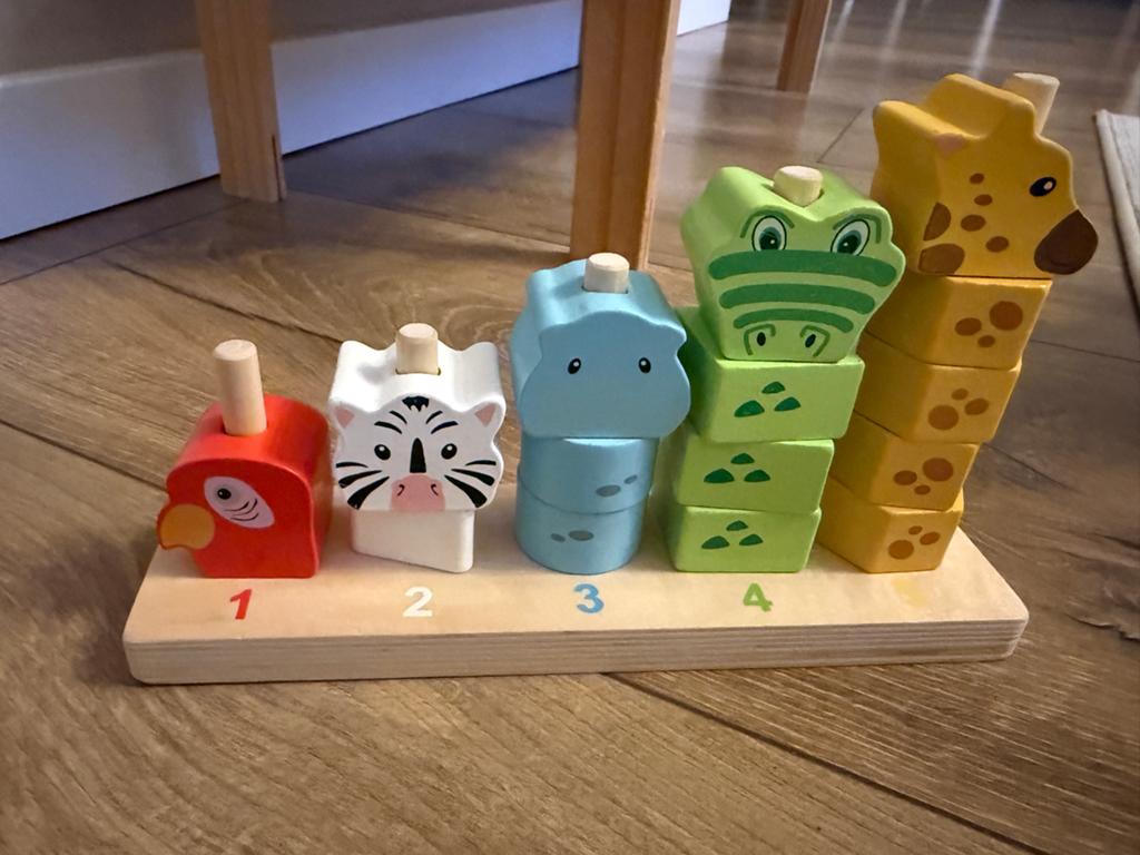 Houten puzzel met dierenfiguren en cijfers, Ophalen, 2 tot 4 jaar, 10 tot 50 stukjes, Zo goed als nieuw