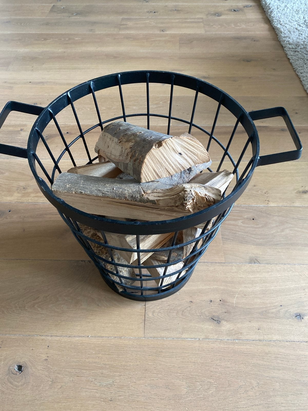 Zwarte metalen houtmand - 40 cm hoog, 50 cm breed, Ophalen, Metaal, Industrieel, Gebruikt