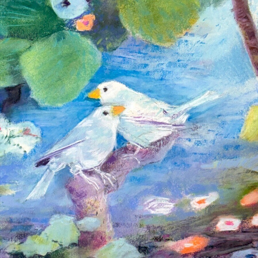 Reyer Sluis (1935), krijttekening: Voorstelling met vogels, Ophalen of Verzenden