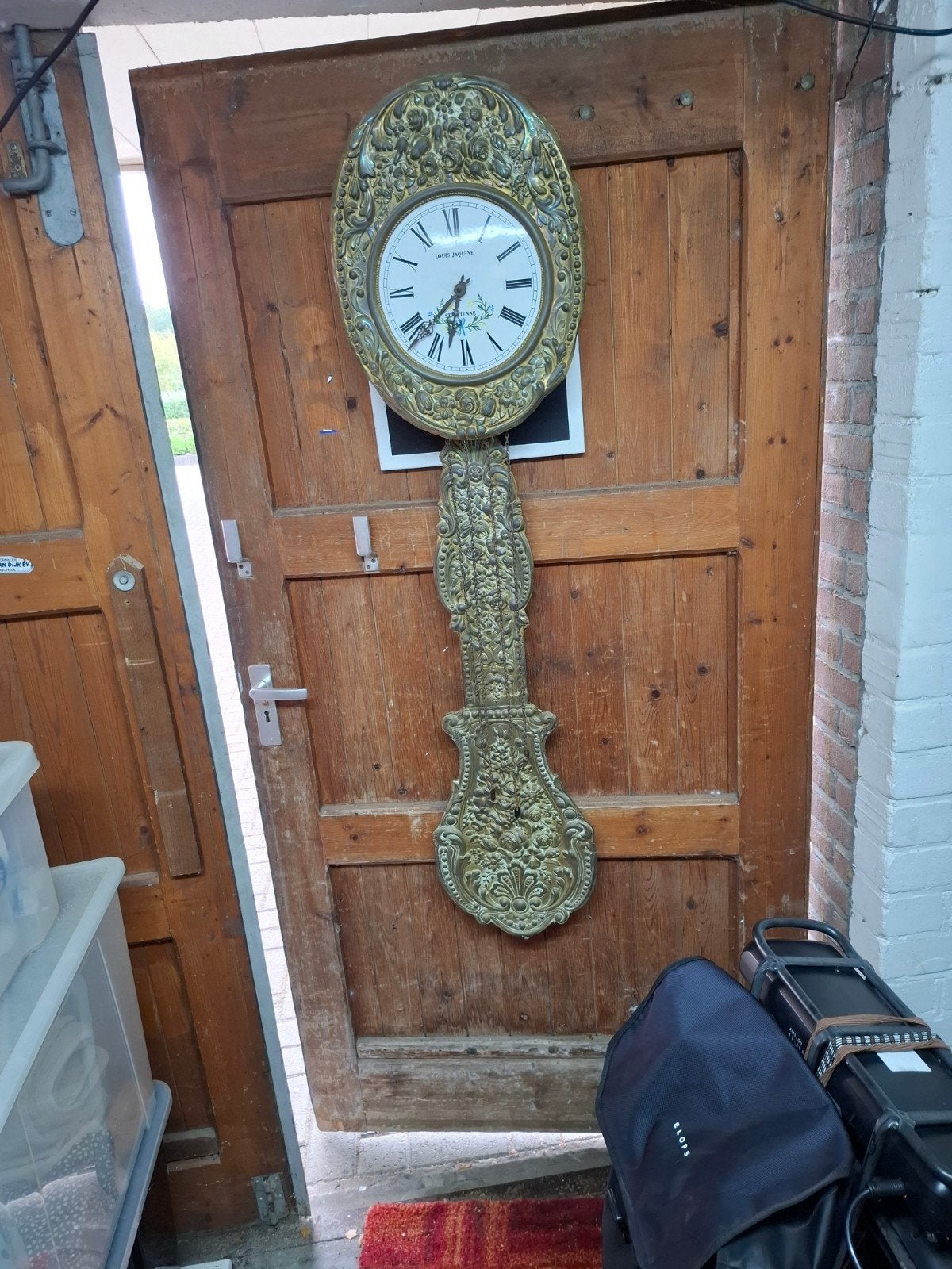 Antieke Louis Jaquine St. Etienne wandklok met gewichten, Antiek en Kunst, Ophalen