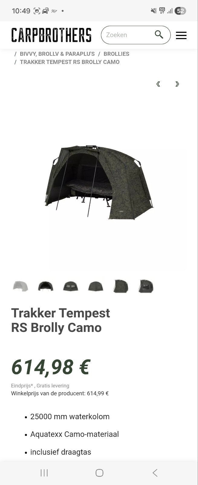Trakker Tempest RS Brolly Camo - Bivvy/Brolly, Watersport en Boten, Hengelsport | Karpervissen, Ophalen