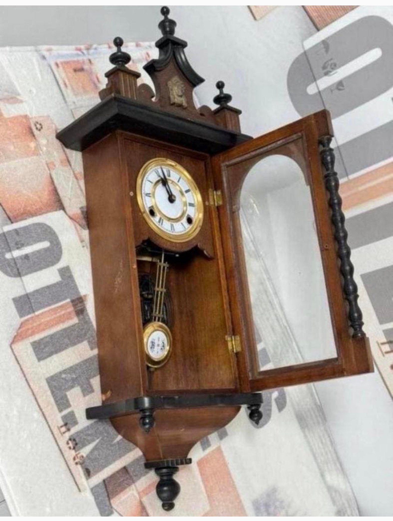 1875-1900 Antiek antieke Klok Velona Regulator hout wandklok, Ophalen of Verzenden