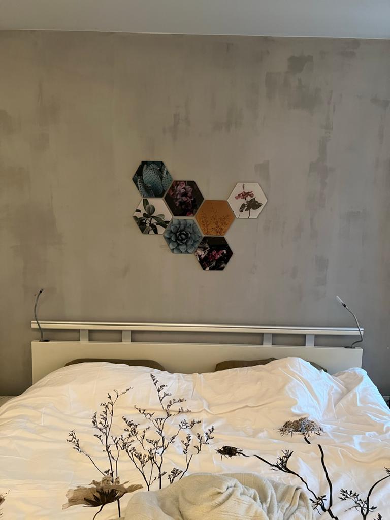 Wanddecoratie Hexagon Tegels met Botanische Prints, Huis en Inrichting, Meerkleurig, Ophalen of Verzenden, Zo goed als nieuw, Kunststof