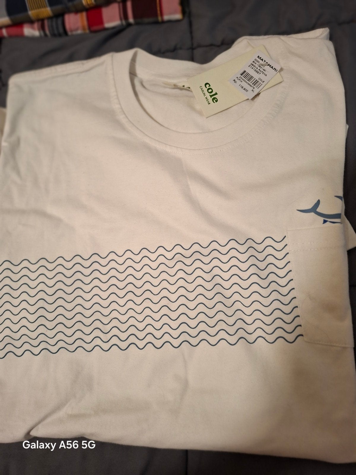 Wit T-shirt met golvend patroon en haai-detail, Ophalen, Maat 48/50 (M), Wit, Nieuw