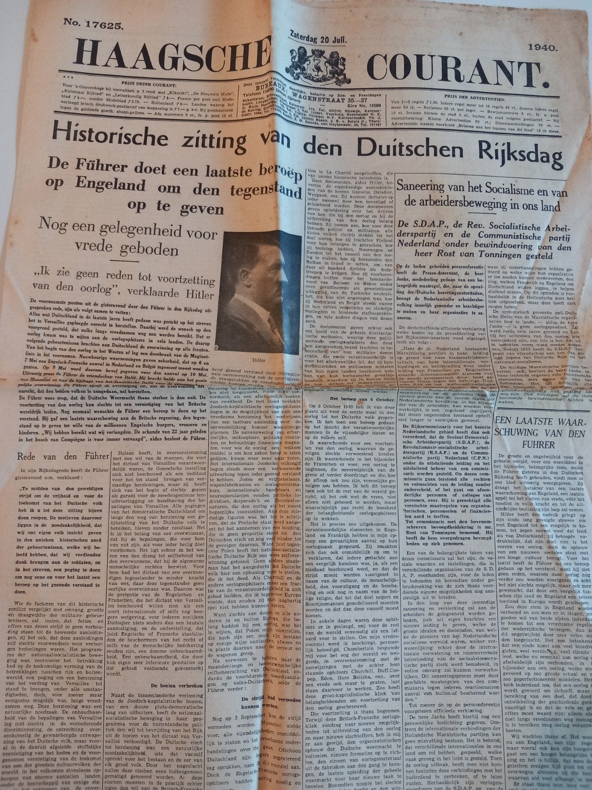 Haagsche courant juli 1940, ., Ophalen of Verzenden, ., Nederland
