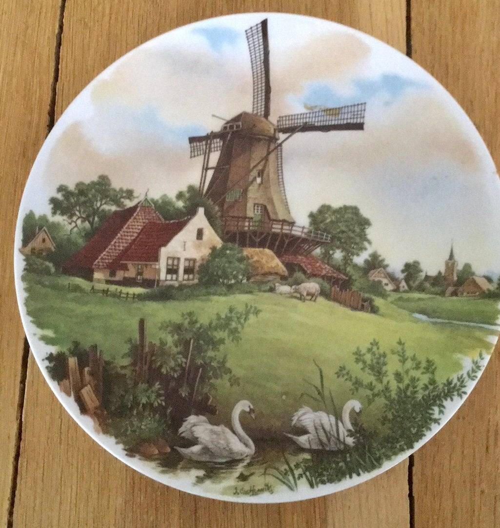 Hand gedecoreerd wandbord, diameter 25 cm Royal Schwabap., Antiek en Kunst, Ophalen of Verzenden