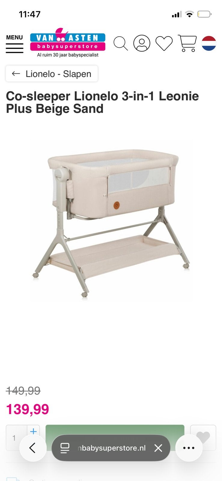 Nieuwe co sleeper beige, Ophalen of Verzenden, Nieuw, Wieg