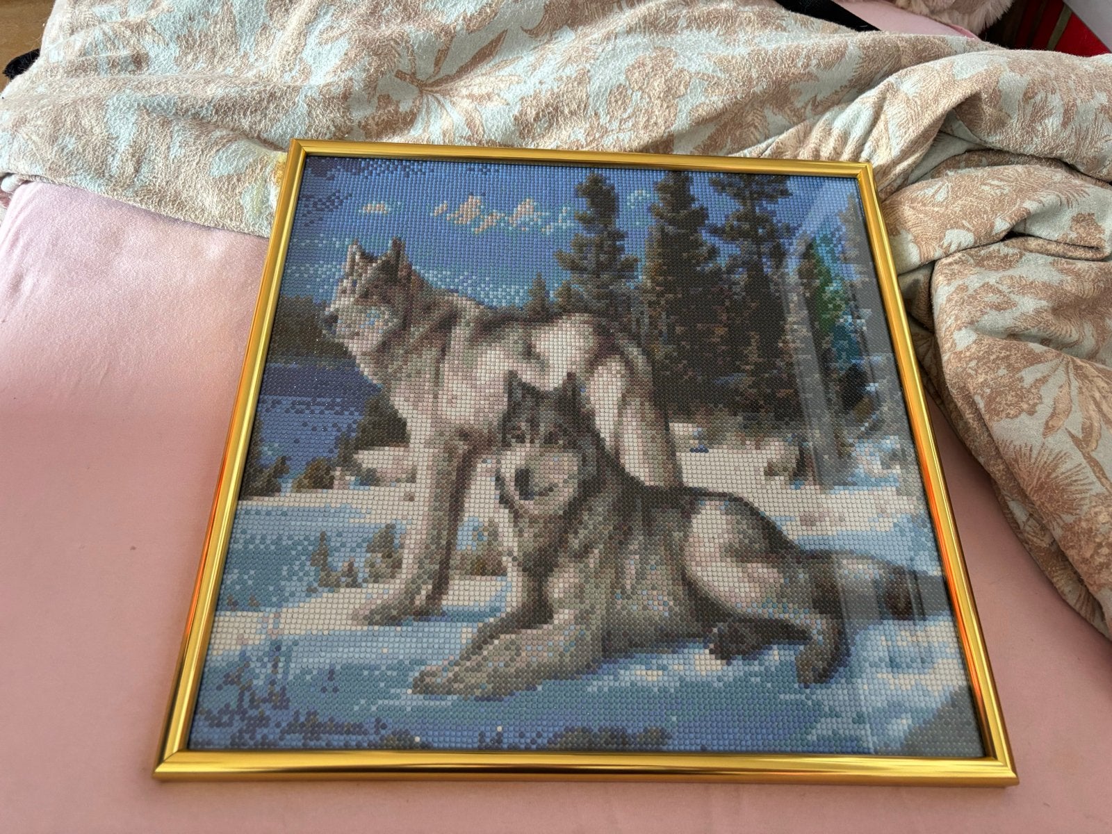 Handgemaakte Diamond Painting: Wolven in Winterlandschap, Ophalen, Minder dan 50 cm, Oorspronkelijke maker, Overige typen