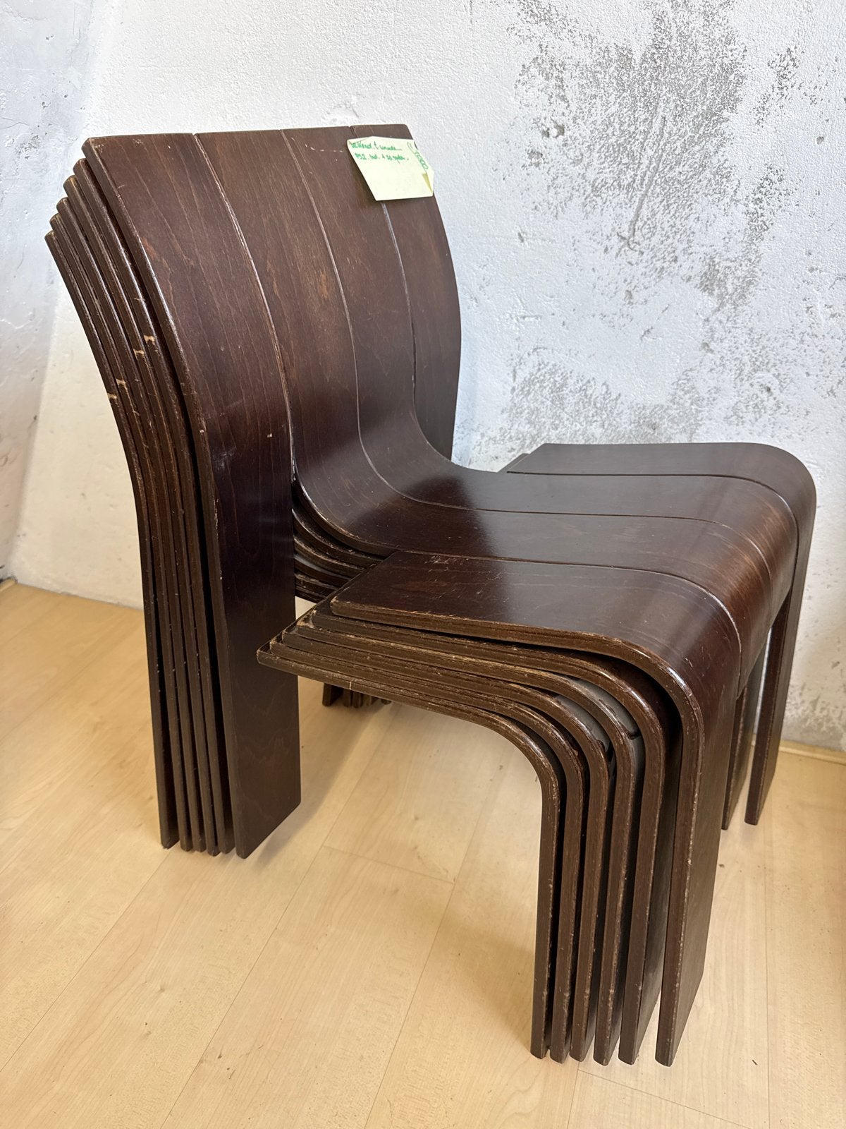 Set van 6 Gijs Bakker stripstoelen Gebogen Houten Stoelen, Ophalen