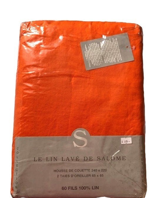 100% linnen dekbedovertrek 240x220 met slopen Orange, Oranje, Ophalen of Verzenden, Ademend, Linnen