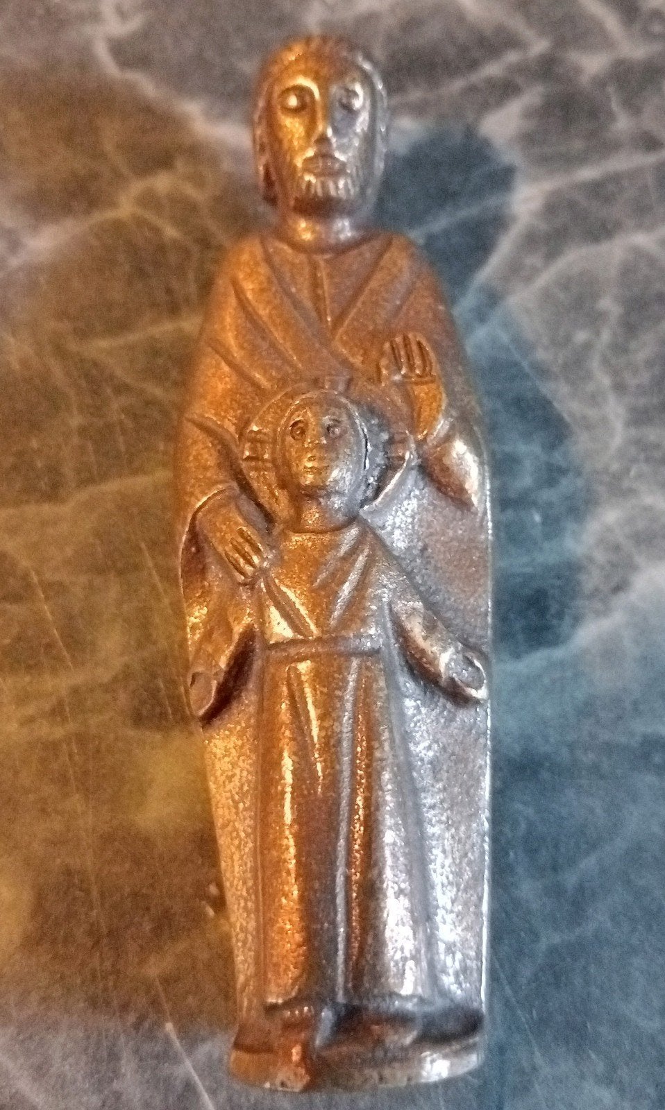 Vintage bronzen beeldje van Sint Jozef met kind Jezus, Ophalen