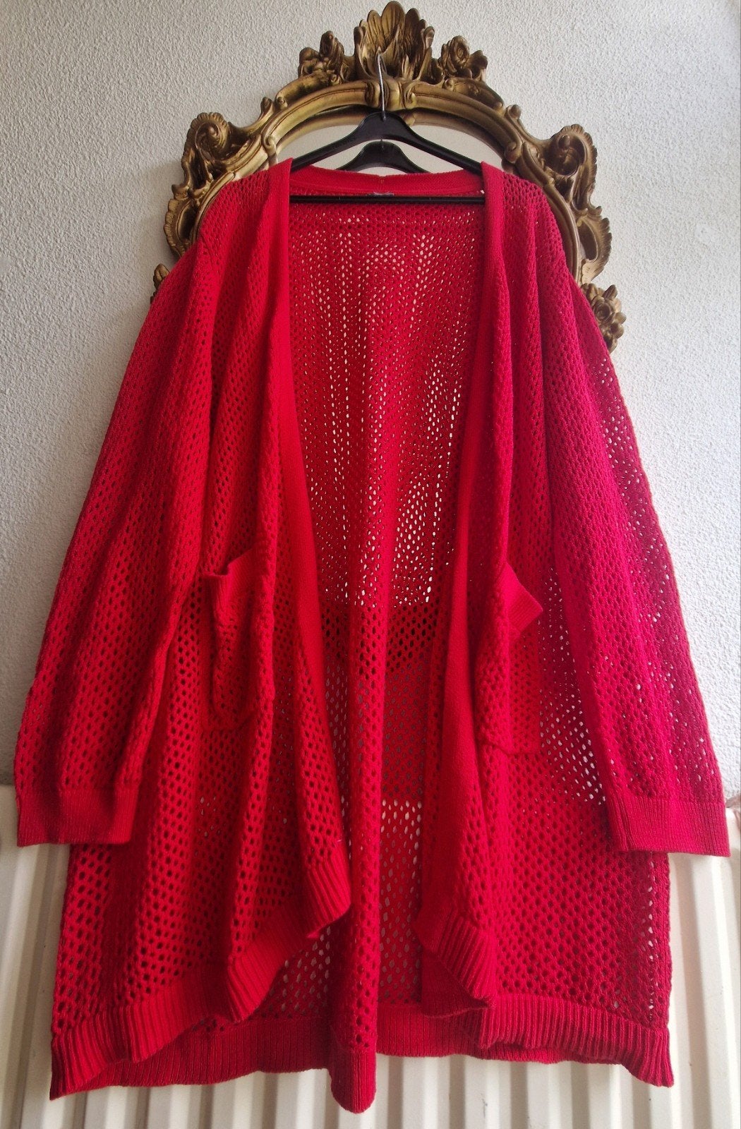 Als nieuw! Paprika rood gaten half lang vest met zakken, Kleding | Dames, Trui of Vest, Ophalen of Verzenden, Zo goed als nieuw