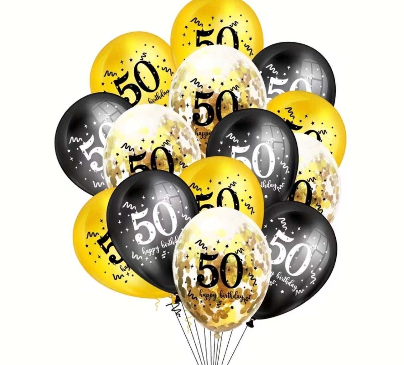 52 stuks Verjaardagsballonnen 50 Jaar - Zwart Goud Confetti, Ophalen of Verzenden, Nieuw, Feestartikel, Verjaardag