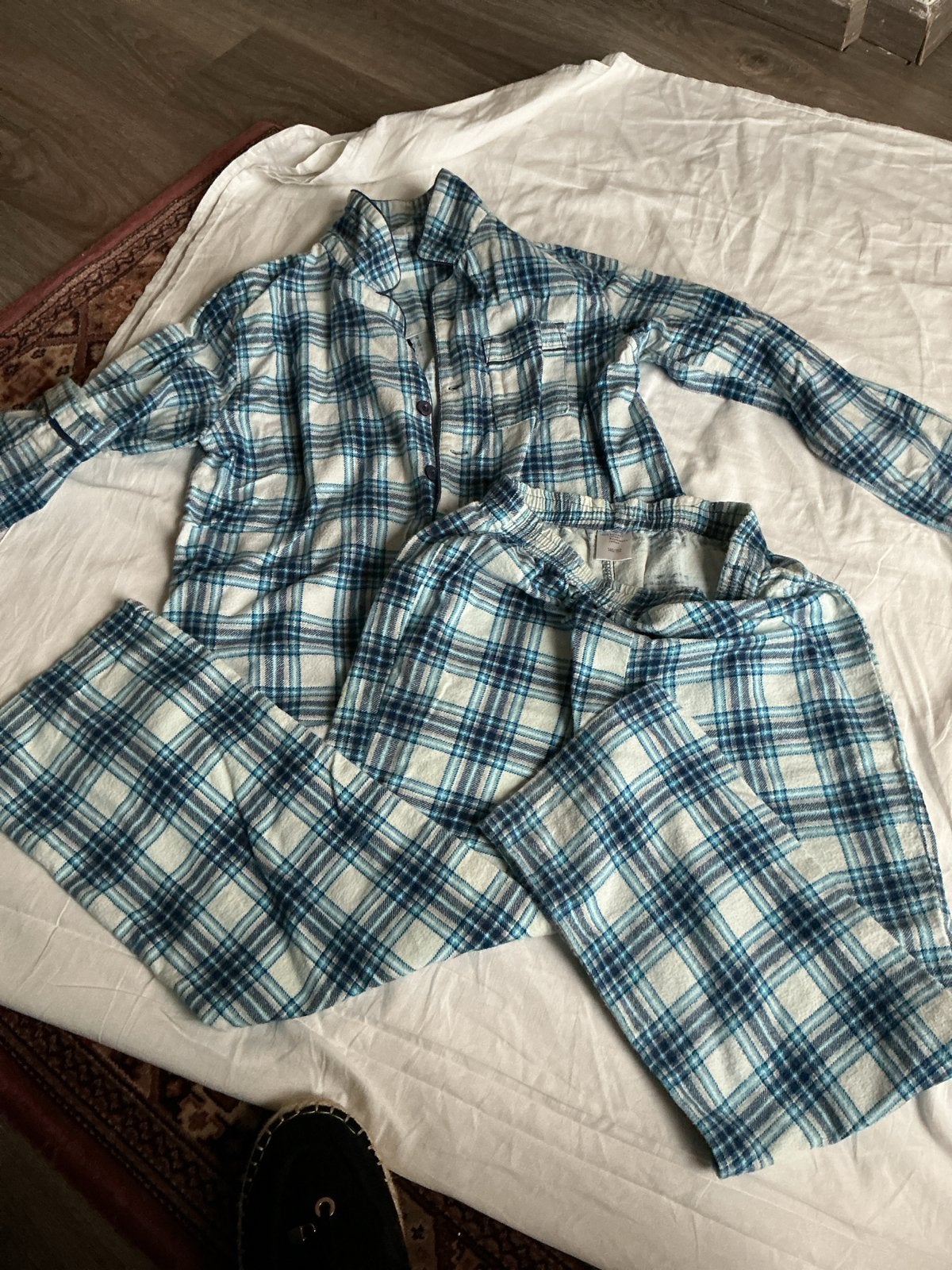 Geruite flanellen pyjama set - Blauw/Wit, Ophalen of Verzenden, Zo goed als nieuw, Maat 38/40 (M)