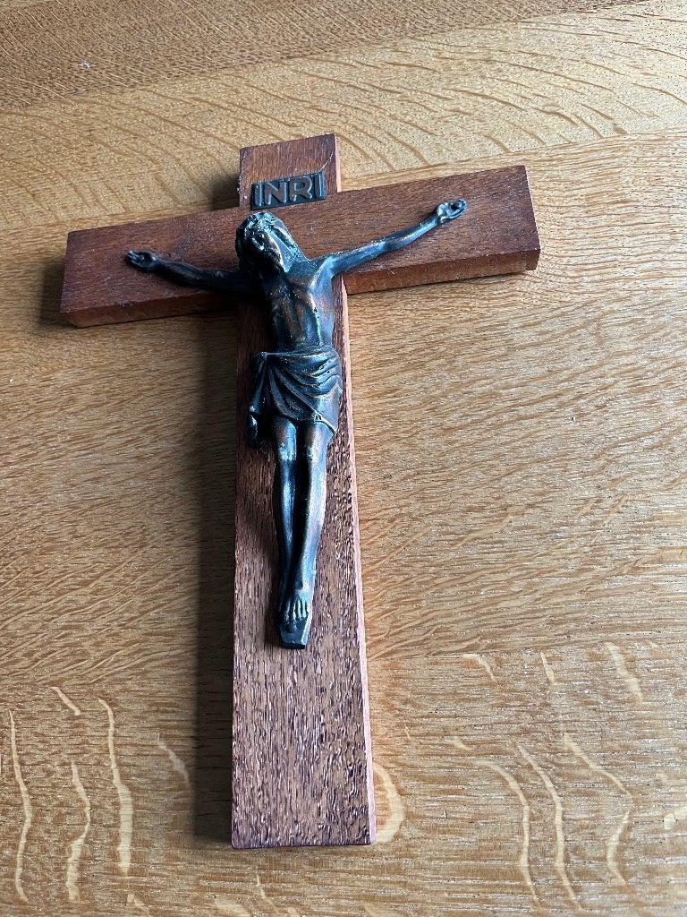Bronzen kruis INRI, Antiek en Kunst, Ophalen of Verzenden