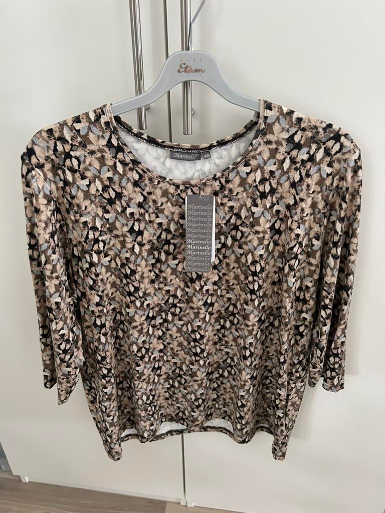 NIEUWE Marinello beige/grijs/zwart 3/4 mouwen shirt maat XXL, Kleding | Dames, Beige, Maat 46/48 (XL) of groter, Nieuw, Ophalen of Verzenden