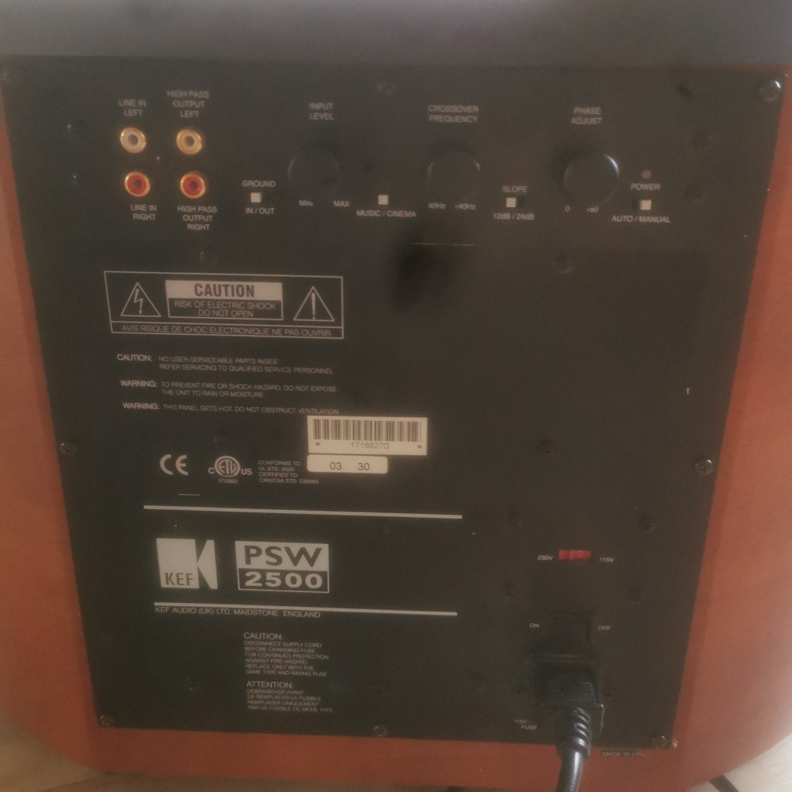 KEF PSW 2500 Subwoofer - Defect voor onderdelen/reparatie, Ophalen of Verzenden, Niet werkend, Subwoofer, Overige merken